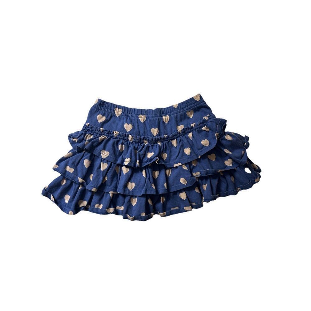 Mini Boden Heart Print Smocked Skirt Blue Cotton Girls Size 3/4 Years